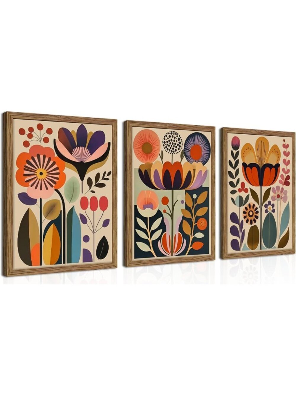 Colorful Floral Wall Art Set of 3 - Abstract Canvas Decor for Living Room